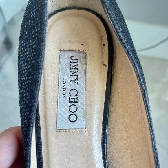 Jimmy Choo Black Sparkly Peep Toe Kitten Heel | Size 40.5 - Picture 4 of 7